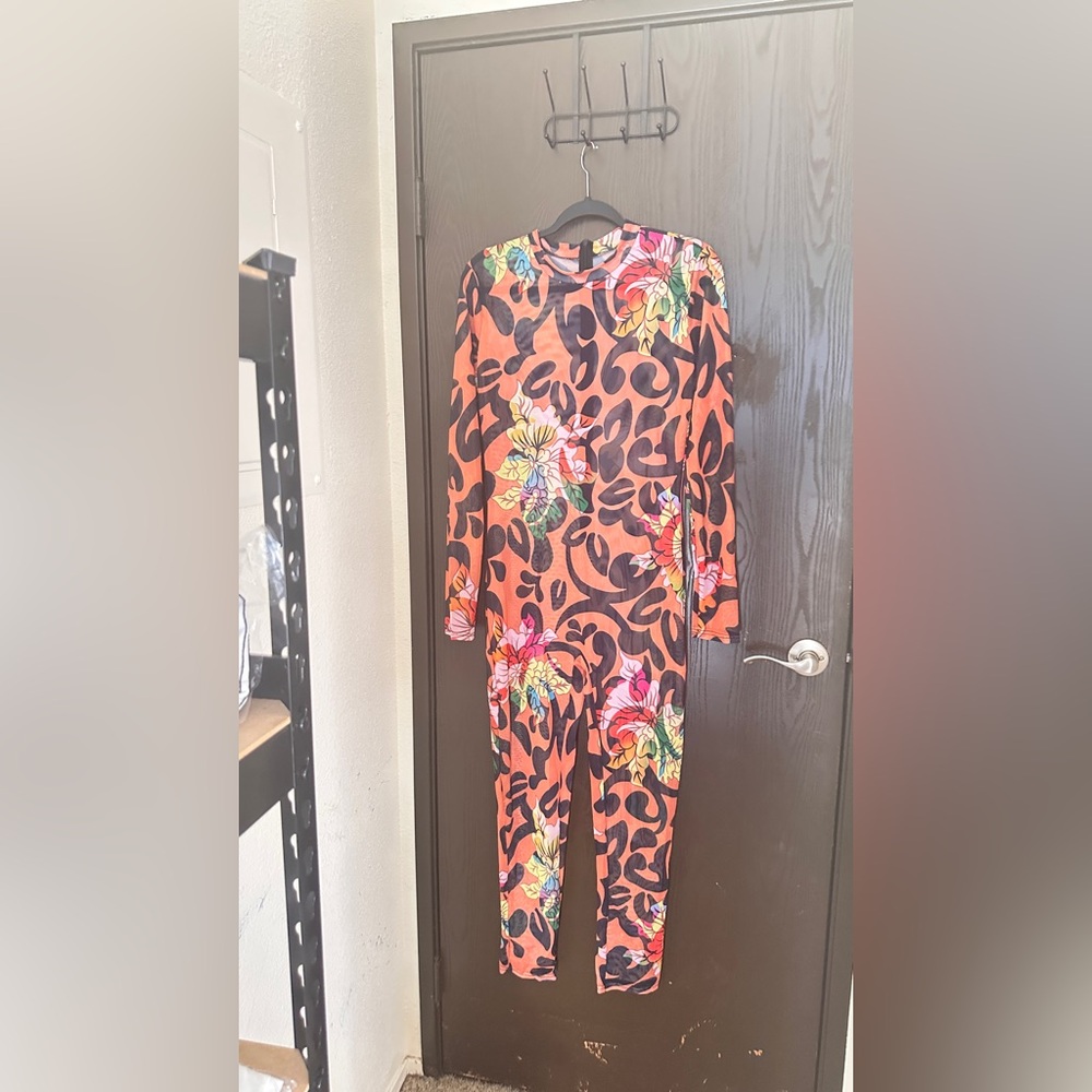 SHEIN Floral and Leopard Print Jumpsuit - Multicolor
